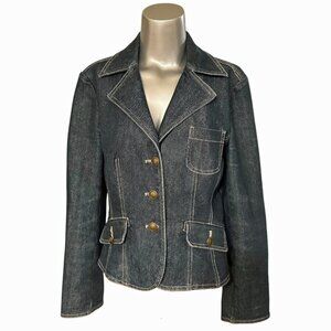 Y2K Vintage Casual Corner Womens Fitted Denim Jean Jacket Blazer Stretch Size 6